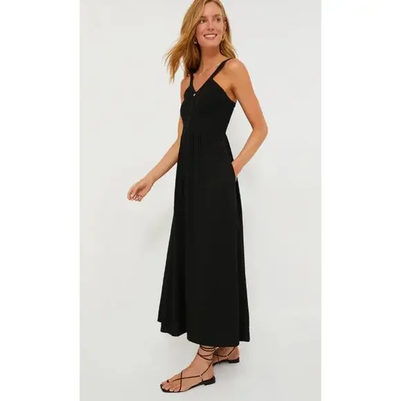 Tuckernuck Black Gillian Sleeveless Smocked Resort Summer Vacation Maxi Dress XS - Picture 1 of 15